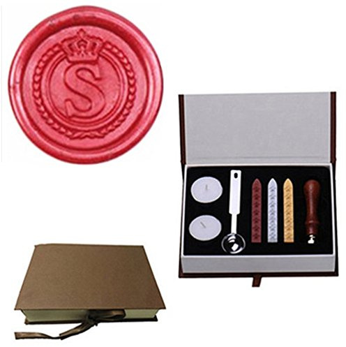 MDLG Vintage Alphabet Buchstabe S Krone Kranz Initiale Embossment Hochzeit Einladungen Geschenk Karten Wachs Siegel Stempel Stationäre Siegelwachs Stempel Holz Händel Set Box Kit