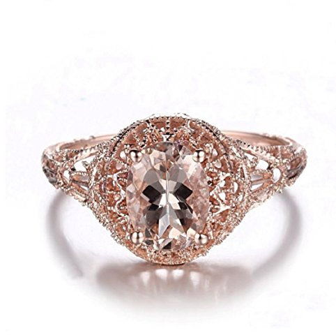 Gowe Damen Schmuck aus massivem 14-karätigem Roségold, 8 x 6 mm, oval, 1,3 kt Morganit, Art-Deco, filigran, antikes Vintage, Verlobung, Hochzeit, feiner