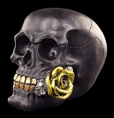 Figuren Shop GmbH Totenkopf mit Rose - Black Rose from Dead, handbemalt | Gothicfigur