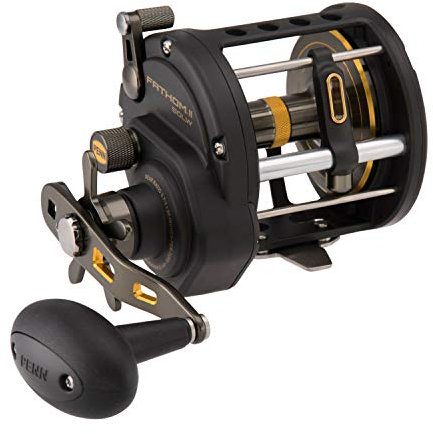 PENN Fathom® II Level Wind, Saltwater Fishing Reel, Conventional Reels, Sea - Nearshore/Lake Fishing, Shore and Kayak Fishing, Unisex, Black Gold, 50 | Right Hand