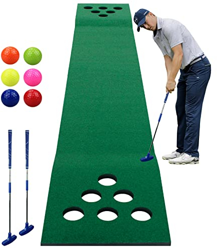 Kofull Golf Puttingmatte Puttingmatte Indoor (kostenlose 2 Golfputter + 6 Golfbälle Driving Golf Schlagmatten, Golf Green für Garten, 327 x 50 cm