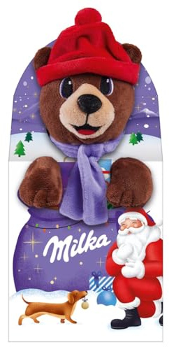 Milka Peluches Navidad, Santa, Oso y Reno con Sorpresa de Chocolates con Leche de los Alpes, Edición Especial Navidad - 96 g