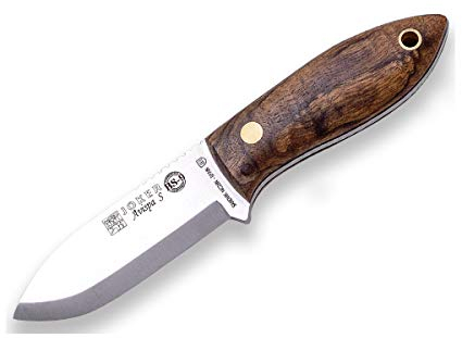 joker Coltello da caccia S Wasp CN121, lama di 8 cm, mango noce, con fodero in pelle marrone di alta qualità, per la pesca, la caccia, il campeggio e l'escursionismo