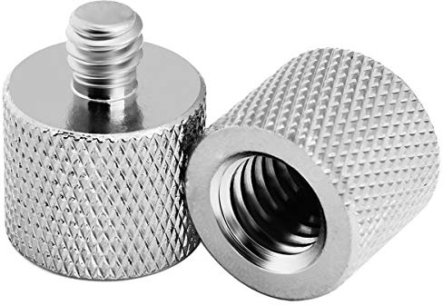 JOMLEY 1/4-20 Male to 3/8-16 Female Thread Adapter - 2 Pack | Nickel-Plated Brass 1/4 Male to 3/8 Female Tripod Thread Adapter, Knurled Non-Slip Design, For Camera Monitor, Mic Stand