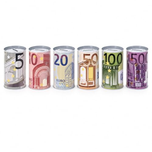 jameitop® $ 6er Set Euro SPARDOSE Blech Nicht zu öffnen Dose Sparen Blechdose 5/10/ 20/50/ 100/200/ 500 $