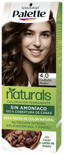 Schwarzkopf Palette Naturals Color Creme - Tono 4 cabello Castaño Medio - Coloración Permanente – Óptima cobertura de canas – Colores naturales