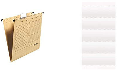 Original Falken 25er Pack Hängemappe UniReg. Made in Germany. Aus Recycling-Karton für DIN A4 & 100er Pack Beschriftungsschildchen. Für Voll-Sichtreiter für alle Original Falken