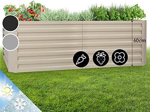 Blumfeldt Fioriera da Esterno, Mini Orto Verticale Rialzato per Balcone e Giardino, per Piantine, Impermeabile 1200L, 200 x 60 x 100cm (Argento)