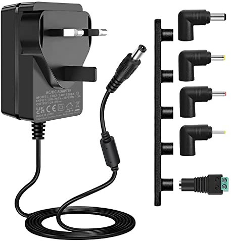 24V 1A Power Supply Adapter, 100V-240V AC to DC 24Vdc 24W Transformer fit for 24Volts 1.0A 1000mA 0.5A 500mA 0.1~1A Power Cord, with 5 Tips, (NOT 24V Battery Charger).
