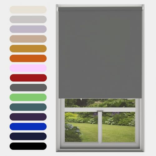 Caecus Dark Grey Blackout Roller Blinds Made To Measure Window Blinds Easy Fit Child Safe Thermal Properties Home Office Fitting Included Up To 120cm Width x Up To 160cm Drop