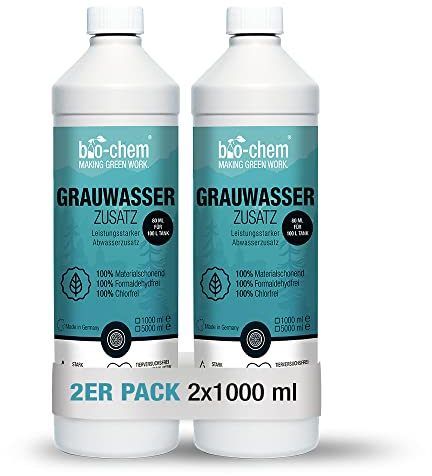 bio-chem Grauwassertank-Zusatz - 2X 1000 ml Konzentrat - Tank-Reiniger für Schmutzwasser-, Grauwasser- und Abwasser-Tank von Wohnmobil, Wohnwagen - Made in DE