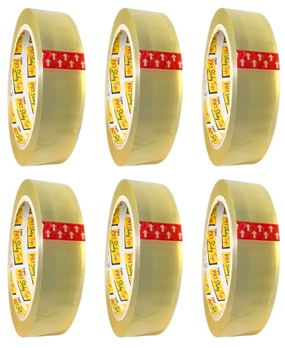 Pk1 Sticky Tape - Pack of 6 Cellotape rolls for tape dispenser | 24mm x 66m - Transparent Tape Rolls | Refill your 75mm Core Size Large Sellotape dispenser and tape, Packing tape, Parcel tape