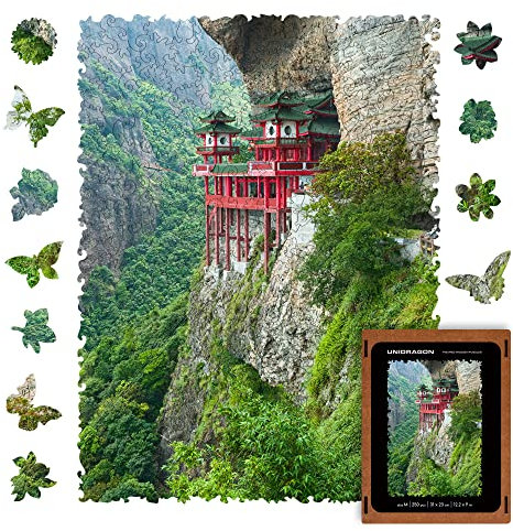 UNIDRAGON Original Wooden Jigsaw Puzzles - Nature Soaring Temple, 250 pcs, Medium 12.2x9, Beautiful Gift Package, Unique Shape Best Gift for Adults and Kids