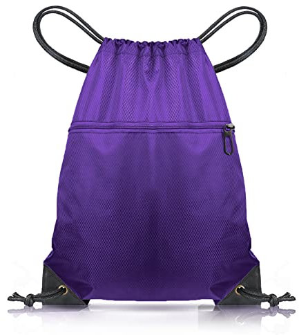CHEPULA Drawstring Gym Bag, Large Sports Backpack String Swim Drawstring PE Bags for Women Men, Travel Beach School Bag with Waterproof (Purple)