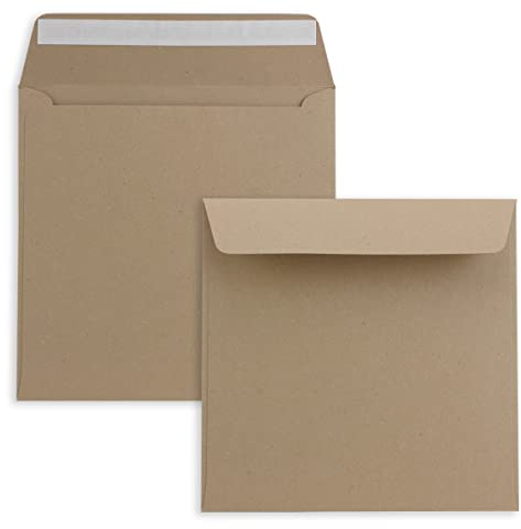 50 x Kuverts in Kraftpapier (Braun) - quadratische Brief-Umschläge - 15,5 x 15,5 cm - Haftklebung - matte Oberfläche - formstabile Post-Umschläge