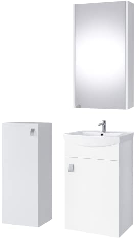 Planetmöbel Set di mobili da bagno lavabo con mobiletto 45 x 60 x 33 cm con armadietto a specchio 40 cm e armadio midi per WC ospiti, bianco