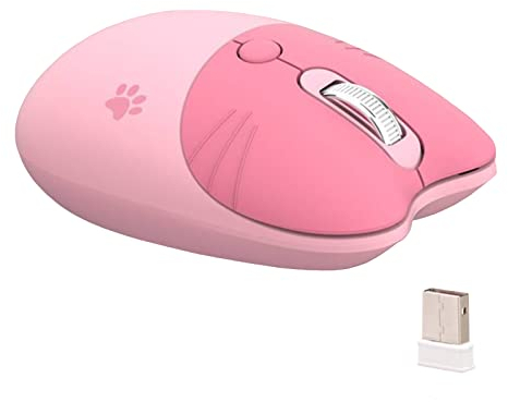 WREWING Souris sans fil silencieuse 2,4 GHz pour fille avec récepteur USB, 4 boutons programmables, 1000/1200/1600 DPI pour PC/ordinateur portable/Windows 7/8/10 (rose)