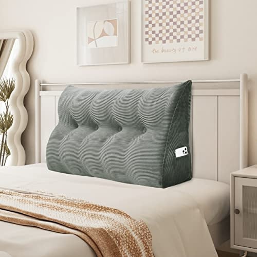 Johnear Keilkissen aus Cordstoff, Ergonomisches Rückenstützkissen mit Schnallen Atmungsaktives Lesekissen für Bett & Sofa, Waschbarer Bezug