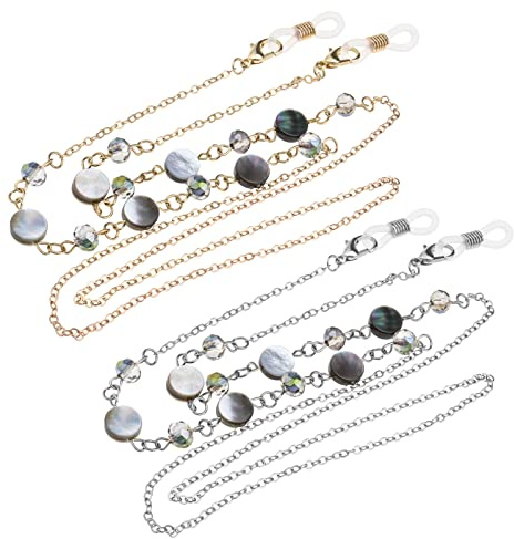 VGOL 2 Stück Sonnenbrillenkette Mode Kristall Muschel Brillenkette rutschfest Brillenhalter Kette Brillenhalter Kette Brillenhalter Schnur für Frauen und Mädchen
