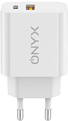 ONYX Caricatore iPhone 25W – USB-C + USB-A con ricarica rapida PD e QC | Caricabatterie rapido da muro per iPhone, iPad, Samsung | Alimentatore compatto universale | Caricatore usb c Android