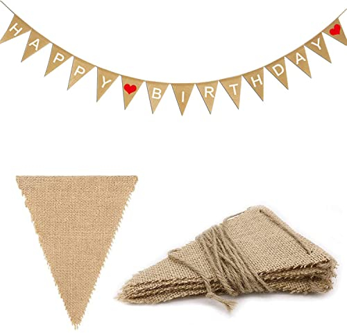 3 Stück Wimpelkette,Vintage Wimpel Banner,3 Meter 13 pcs Dreiecksflaggen,Sackleinen Banner,Wimpel Girlande,Wimpel Girlande Dreiecksflaggen Sackleinen Banner für Hochzeit Geburtstagsfeier Party.