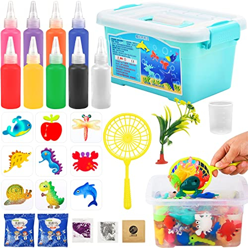 Pipihome Aqua Gelz Set, Magischer Wasserelfe Kreativ Kit für Kinder DIY 3D Aqua Fairy Magic Water Elf Wassergel Spielzeug mit 9 Flaschen Farbgel, Lernspielzeug Weihnachtsgeschenke für Mädchen Jungen
