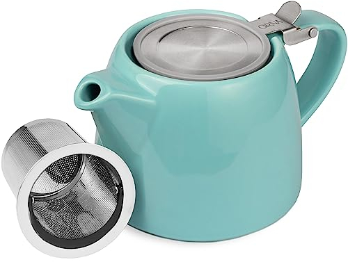 ORNA - Tetera de cerámica con filtro infusor y tapa, pequeña cafetera de porcelana para una o 2 personas, 550 ml, turquesa