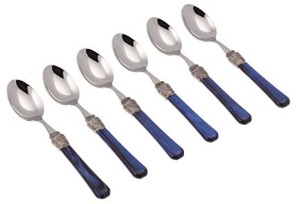 Rivadossi Sandro 9606CAF05 Set di Cucchiaini caffè, 6 Pezzi-Penelope-100% Made in Italy, Artigianalità e Design, Acciaio Inox 18/10, Blu
