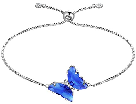Aurora Tears Schmetterling Herz Halskette Frauen 925 Sterling Silber Tier Schmetterlinge Geburtsstein Anhänger Kristall Hochzeit Geburtstag Schmuck