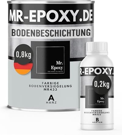 Mr. Epoxy Epoxidharz Bodenbeschichtung (1 kg, RAL 7035 Lichtgrau) | 2K Betonfarbe für Garagen, Keller & Werkstatt Boden - Flüssigkunststoff Epoxid Grundierung und Bodenversiegelung