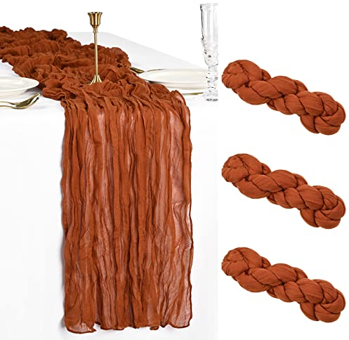 Showgeous 3 Stück Käsetuch Tischläufer Terrakotta, 90 x 300 cm Tischläufer Boho Style Rustikaler Seihtuch Gaze Stoff Tischdekoration für Vintage Hochzeit Geburtstage Babyparty Urlaub Party