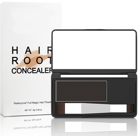 Instantly Hairline Powder,Quick Root Touch Up,Dark Brown Hairline Powder With Double Head Brush & Mirror,Natural Temporary Hair Colour,Eyebrow & Contour,Root Cover Up Powder,Long Wearing& Waterproof