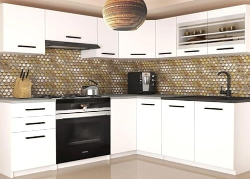 NAKA Eckküche Küchenschrank-Set Küchenzeile mit Arbeitsplatte Küchenblock 2X Küchenunterschrank 6X Hängeschrank 1x Spülenunterschrank Weiß