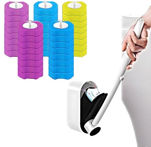 Disposable Toilet Bowl Brush with 40 Refills, KIRIKIT Wall-Mounted Toilet Bowl Cleaner Wand with Holder Cleaning Kits for Bathroom Toilet Scrubber Accessories