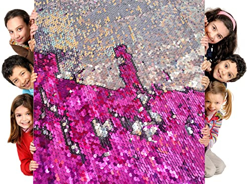 Pailletten-Flip-Stoff für Kinder, 0,5 cm große Pailletten, sensorischer Graffiti-Stoff, taktile Stimulation, wendbarer Meerjungfrauenstoff, Meterware (91,4 x 124,5 cm), Lila + Silber)