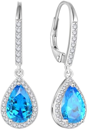 FJ Tropfen Hängend Ohrringe Damen 925 Sterling Silber Aquamarin Ohrringe März Geburtsstein Schmuck Geschenke für Frauen Mutter Freundin Mama