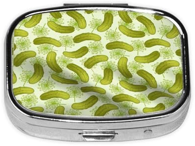 Sushi Dill Pickles Print Pill Organizer Travel Pill Box Square Mini Pill Box 2 Compartment Pill Box