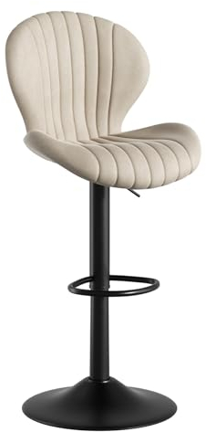 Hawthyhome Barhocker 1er Set |Barhocker Höhenverstellbar mit lehne •Hocker aus Fabric•Küchenstühle mit Fußstütze •Barstühle Drehstühle •360°Drehbar Einfache Montage •Beige