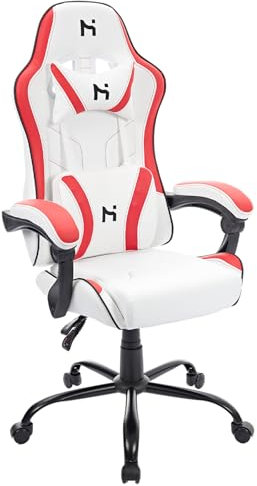 Precision Synergie Red Gaming Chair for Girls, Racing Style Ergonomic Gaming Chair, Video Gamer Chair with Lumbar Cushion and Headrest, Height-Adjustable Computer Chair(White-Red)