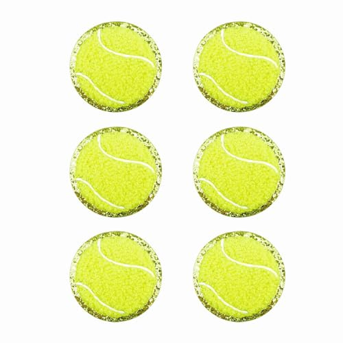 FAZHBARY 6 PCS Tennis Ball Patch Chenille Patches Gold Edges Tennis Ball Iron On Patch Tennis Applique for DIY Decorative Clothing