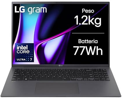 LG gram 17Z90S Notebook 17 2.5K (2560x1600) IPS, Intel Core Ultra 7 155H, 32GB RAM, 1TB SSD, Ultraleggero solo 1.3kg, Batteria 77Wh, Windows 11 Home, Tastiera italiana, Grigio