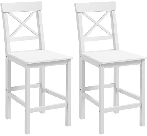 HOMCOM Lot de 2 chaises Hautes, chaises de Bar Style Campagne Chic en Bois Hauteur 60 cm avec Repose-Pieds, dim. 41L x 46l x 97,5H cm Blanc