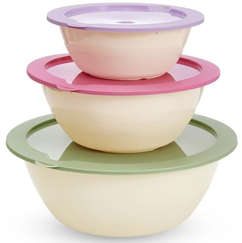 PROFUN Lot de 3 grands saladiers avec couvercle - Bol mélangeur en plastique - Boîtes de conservation empilables