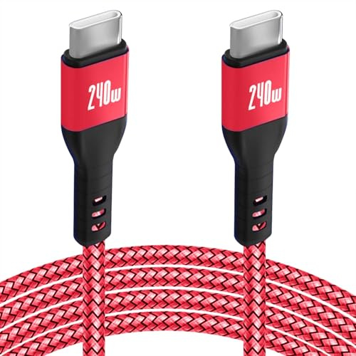 240W USB C to USB C Cable 10FT Red, iPhone 15 Fast Charging Cable, Long Braided Type C Cord for MacBook Pro, iPhone 15Pro/15Plus/15ProMax, iPad Pro/Air, Samsuang Galaxy S24 S23, Switch,PS5 (USB 2.0)