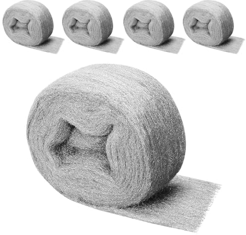 5 Stück Stahlwolle gegen Mäuse -60 g, Güteklasse 0000 - Wiederverwendbar & kratzfest für Löcher und Wand Risse von Haus für Reinigen und Polieren