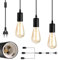 Leikurvo Hängelampe mit Stecker, Lampenaufhängung Pendelleuchte Kit mit 3 E27 Lampenfassungen, 3-Flammig Schwarz Lampenfassung mit Kabel für Schlafzimmer Wohnzimmer Küche