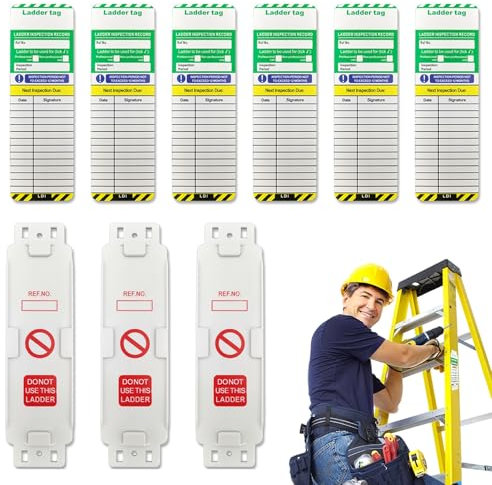 Ladder Tags, Weatherproof Access Inspection Record Kit with 3 Holders 6 Ladder Inspection Tag Inserts, Ladder Safety Tag for Indoor Outdoor Use Fits All Ladder Types Other Equipment Protect Ladder