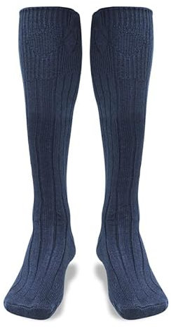 BELGLY Mens Kilt Socks Traditional Scottish Highland Wear Wool Kilt Hose Casual Wedding Sports Leg Warmers (Navy Blue, Medium)