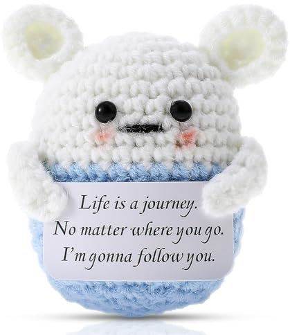 Mini Funny Positive Mouse, 3 Inch Positive Mouse Crochet Cute Wool Funny Knitted Positive Mouse Doll Cheer up Gifts for New Year Gift Birthday Gifts Friends Party Decoration Encouragement Blue