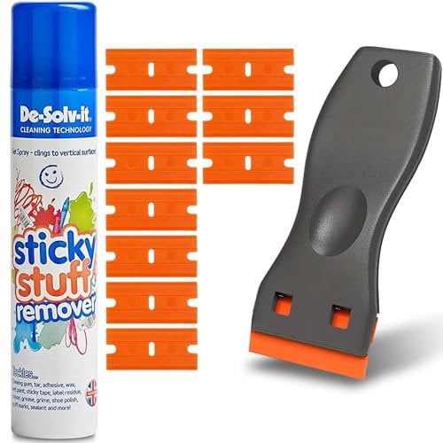 Sticky Stuff Remover Kit 1 pack (100ml) De Solv It Sticky Remover Spray with Scraper Cleaning Tool - Adhesive Remover Spray, Sticky Label Remover, Sticker Remover and Glue Residue Remover